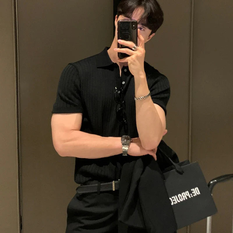 Summer Men's Retro Knit Polo Shirt for Stylish Comfort