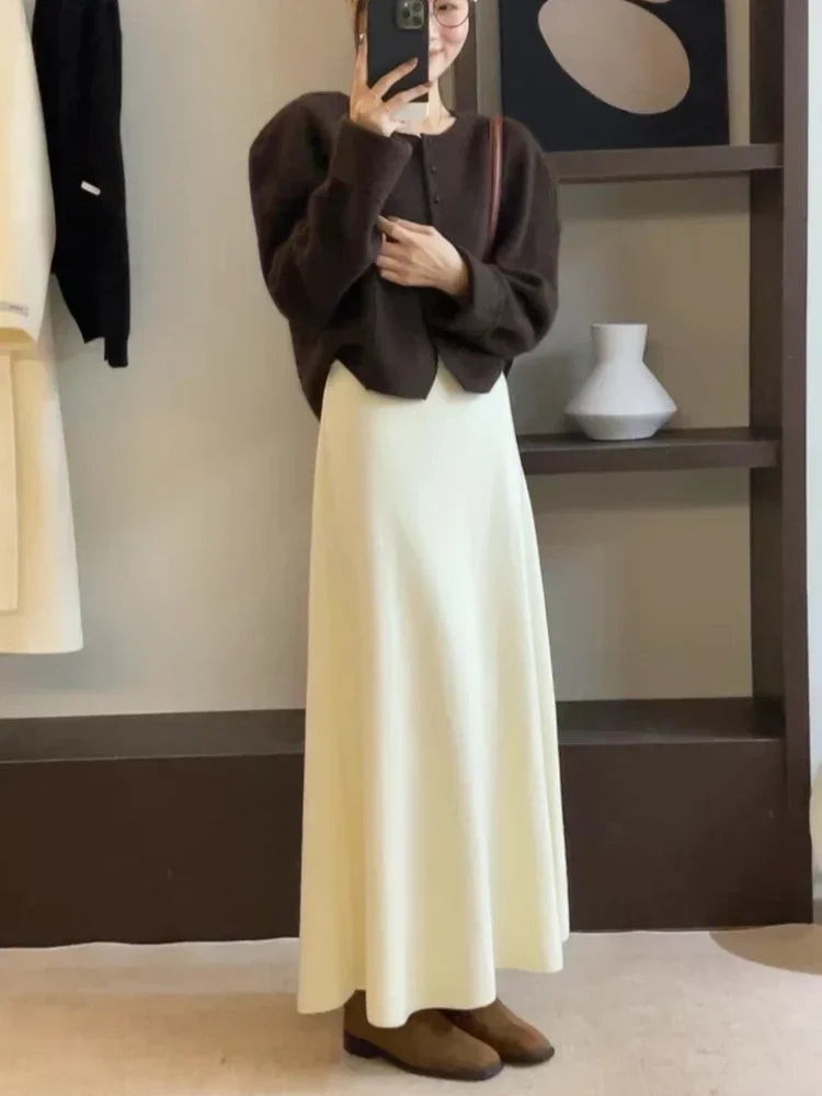 Women's Korean Pure Wool Big Swing Skirt – 2024 High-Quality Long Flowy Skirt