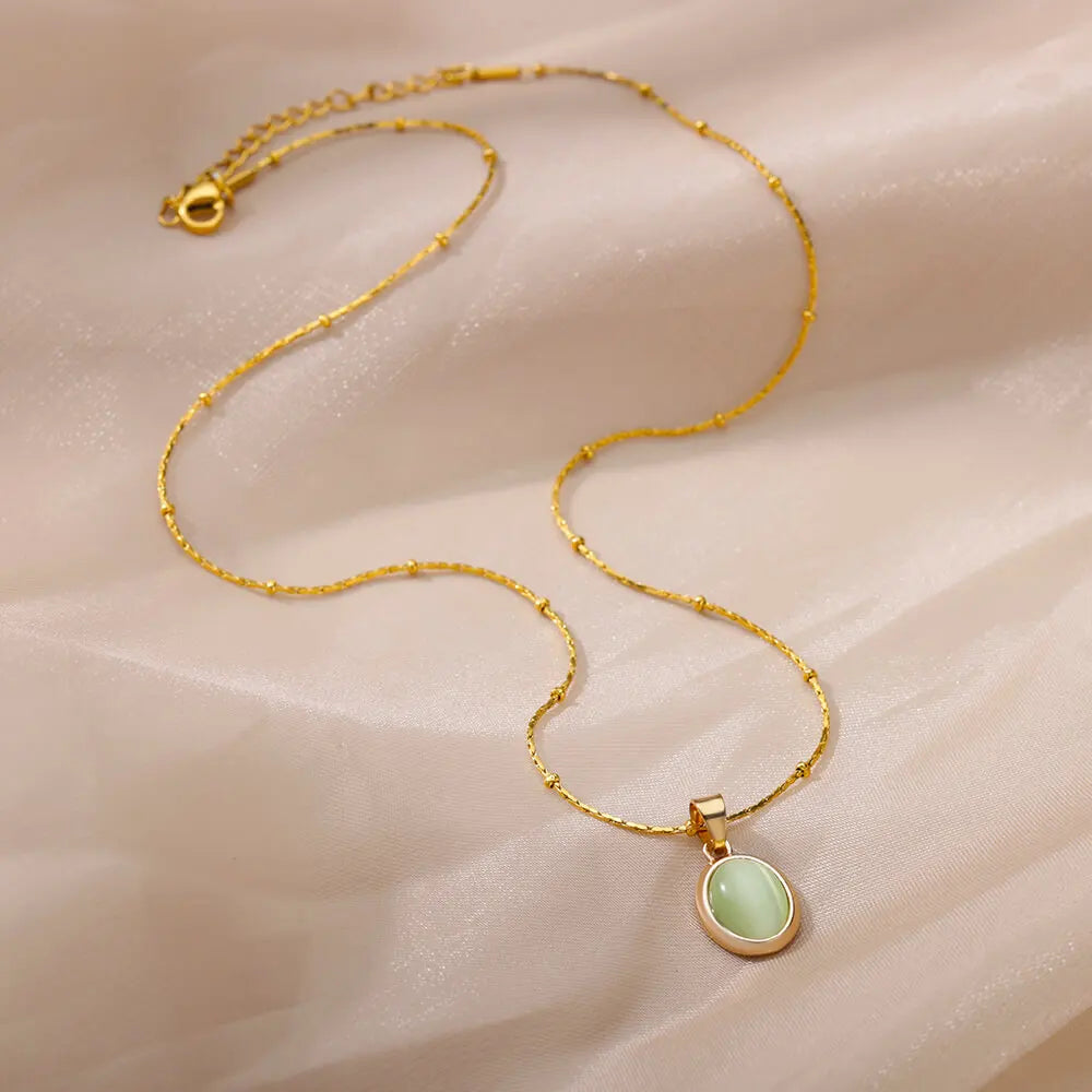 Stunning Elegant Fashion Stone Opal Oval Necklace for Women