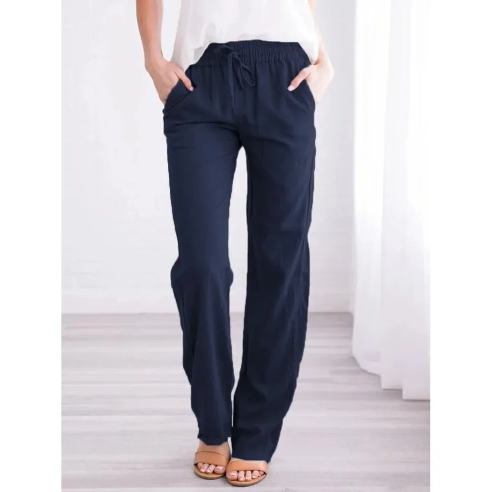 Women's Cotton-Linen Relaxed Fit Drawstring Pants – Breathable, Casual, and Effortlessly Stylish