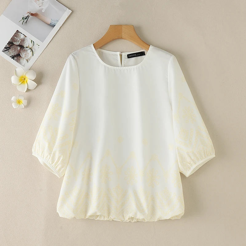 ZANZEA Women's Ditsy Floral Smock Top – Loose Fit Bohemian Vintage 3/4 Sleeve Casual Blouse for Summer 2025