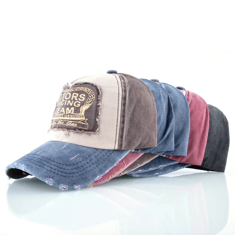 Vintage Washed Cotton Baseball Cap With Letter Patch
