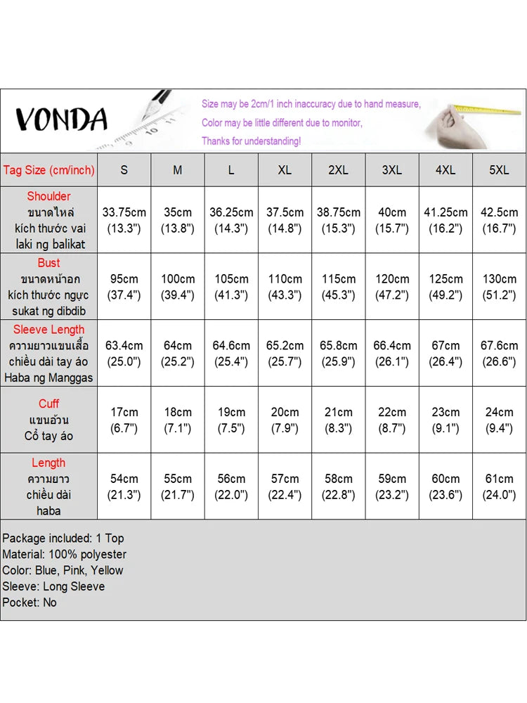 VONDA Women’s Casual Loose Tunic Top – Bohemian Flare Long Sleeve Blouse with Stand Collar (2024)