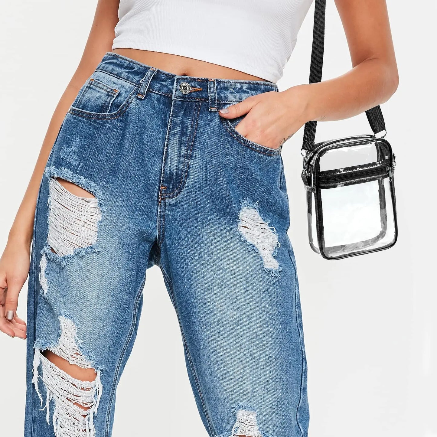 Women's Clear PVC Shoulder Bag – Stadium Approved Crossbody Bag with Front Pocket