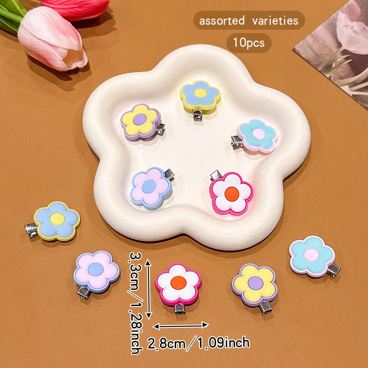 Vibrant 10 Color Random Flower Hair Clips for Stylish Looks