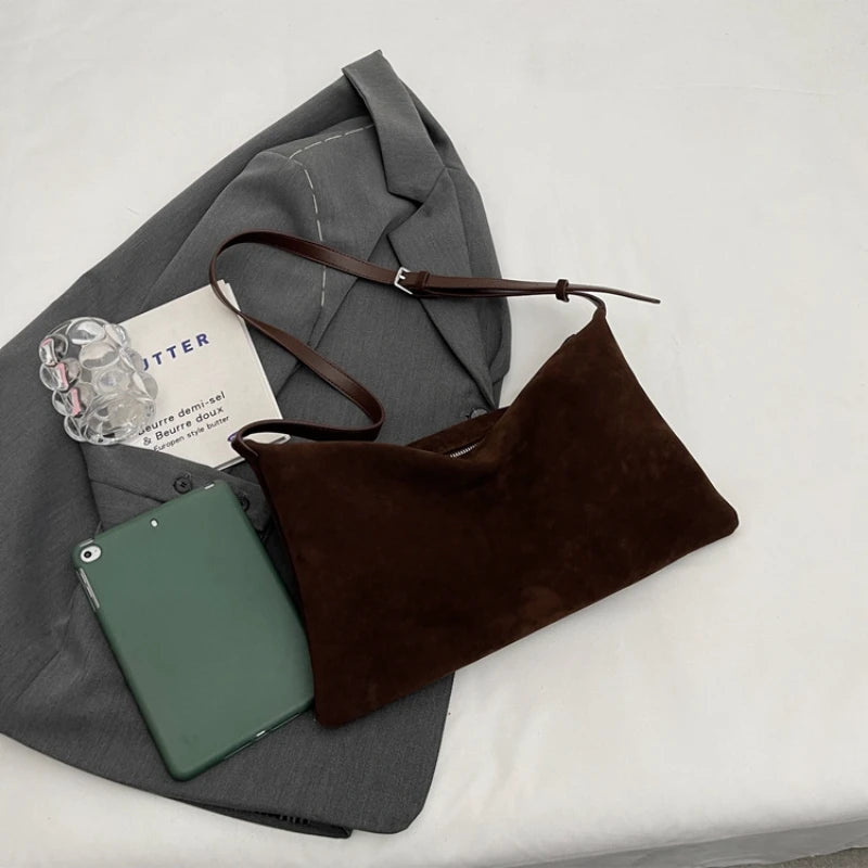 Women's Slouchy Vintage Frosted Suede New Fall/winter Shoulder Underarm Bag Simple Tote Bag Large Capacity Commuter Bag