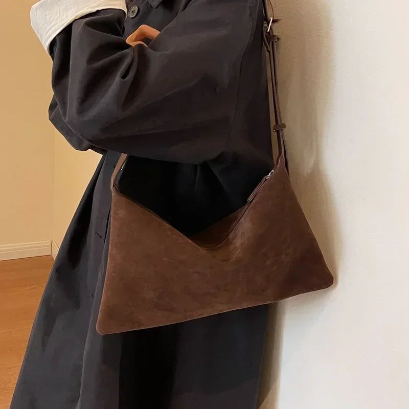 Women's Slouchy Vintage Frosted Suede New Fall/winter Shoulder Underarm Bag Simple Tote Bag Large Capacity Commuter Bag
