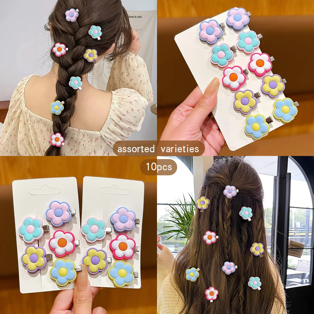 Vibrant 10 Color Random Flower Hair Clips for Stylish Looks