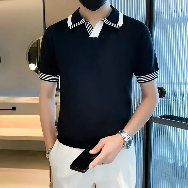 Summer New Men's Polo Shirt Slimming British Style Comfort