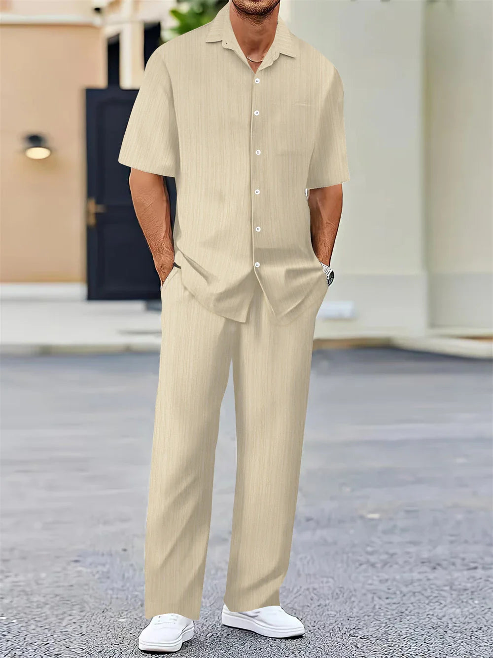 Men's Business Casual Shirt and Pants Set for Summer 2024