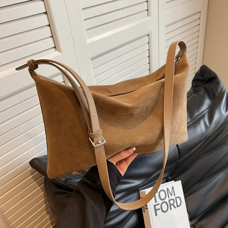 Women's Slouchy Vintage Frosted Suede New Fall/winter Shoulder Underarm Bag Simple Tote Bag Large Capacity Commuter Bag