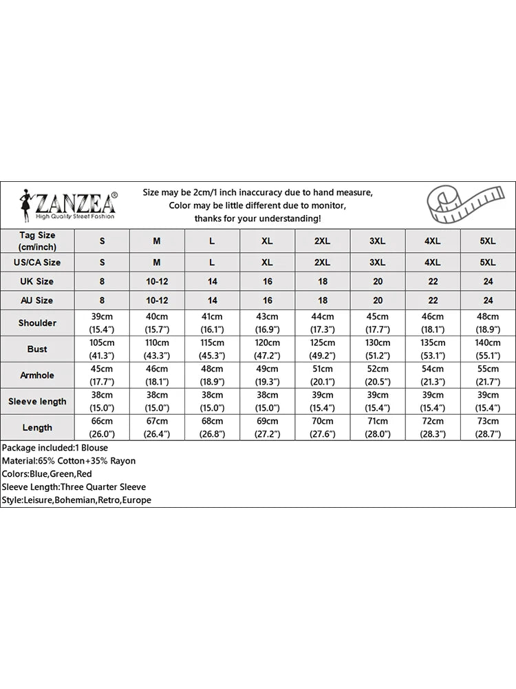 ZANZEA Women Ditsy Floral Blouses 2025 Summer Loose Casual O Neck 3/4 Sleeve Blusas Mujer Bohemian Vintage Elegant Smock Tops