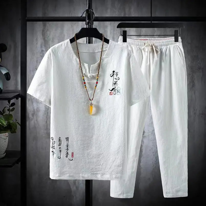 2024 Summer Casual Chinese Style Cotton Linen Suit Set