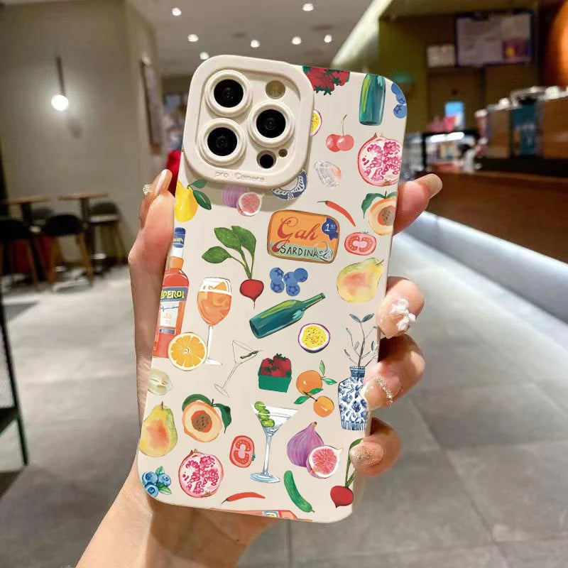 Vibrant Fruit Juice Flower Pattern Phone Case with Shock Proof Design