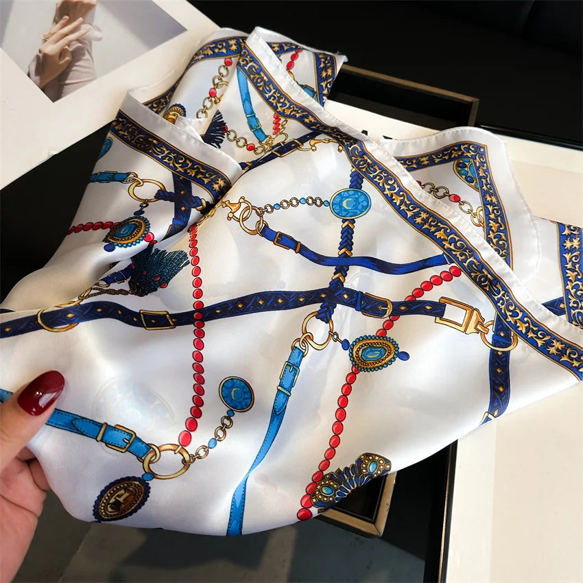 Elegant Luxury Chain Print Silk Scarf For Fashionable Sun Protection