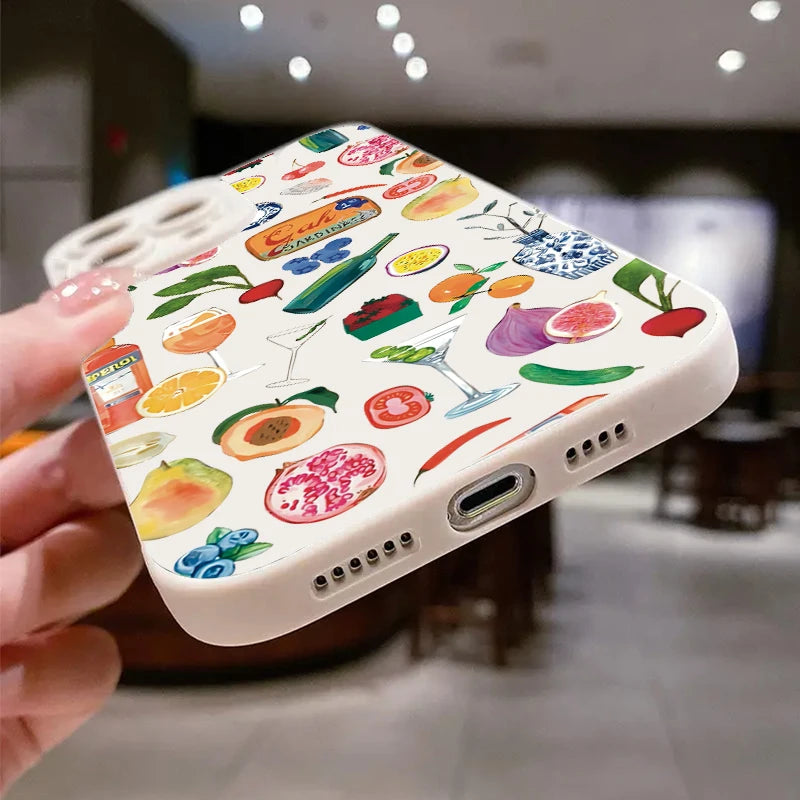 Vibrant Stylish Fruit Juice Flower Pattern Phone Case for iPhone