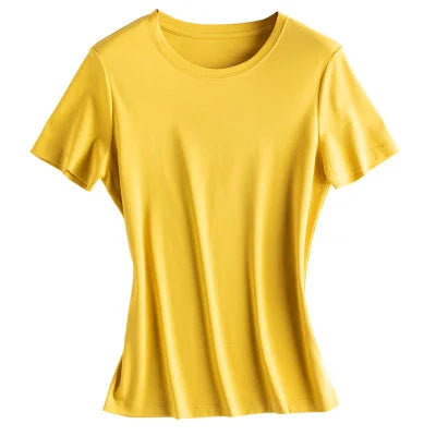 Soft Mulberry Silk Cotton T-Shirt for Women – Loose Fit, Round Neck, Short Sleeve, High-Quality Summer Top