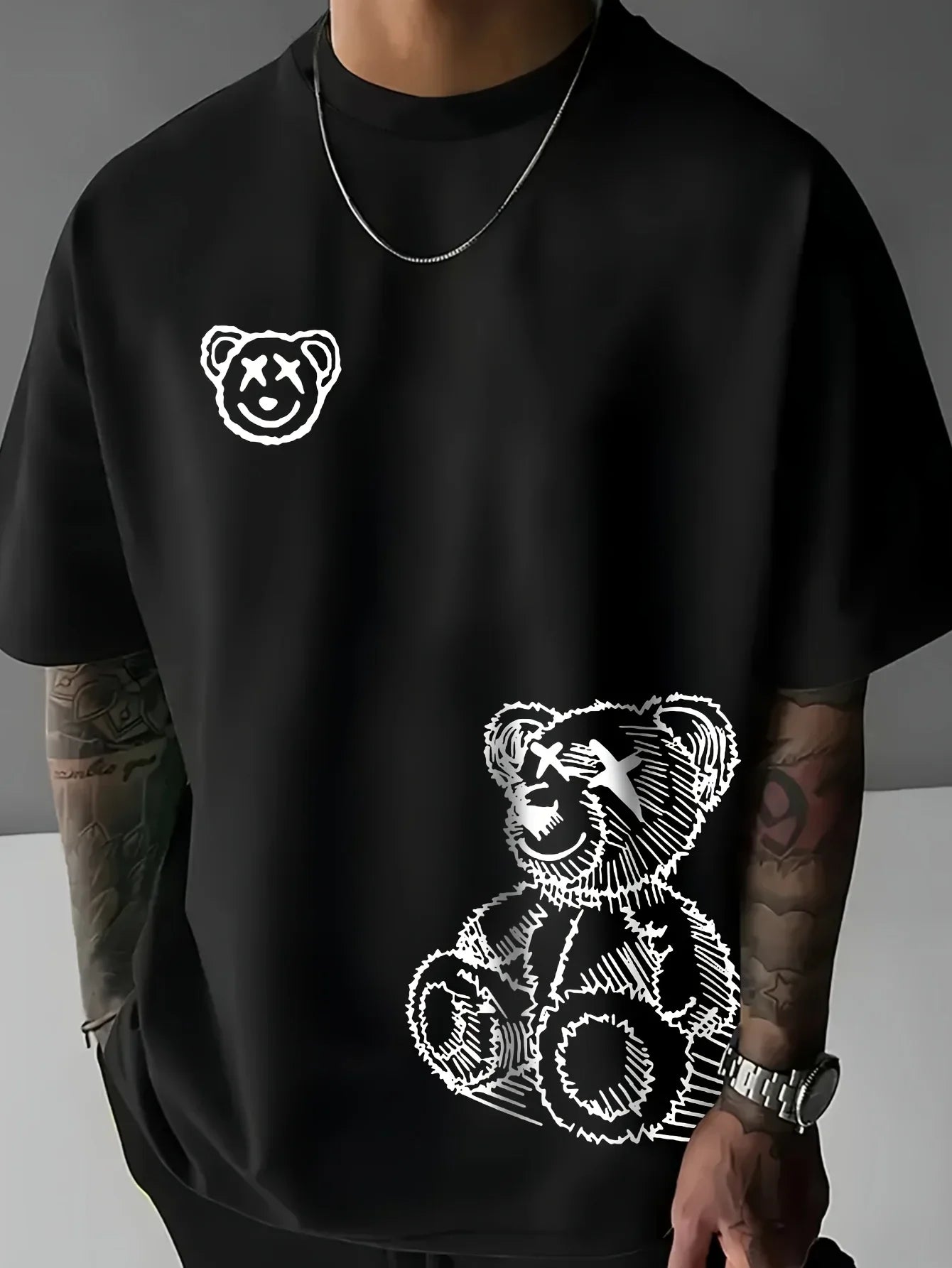 Summer Men's Cartoon Bear Cotton Casual T-Shirt
