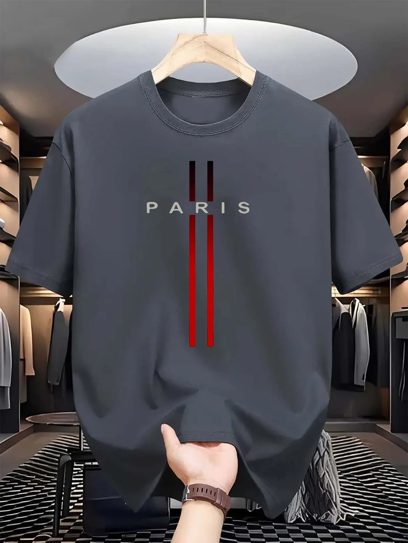 Men's 100% Pure Cotton Paris Print Casual T-Shirt