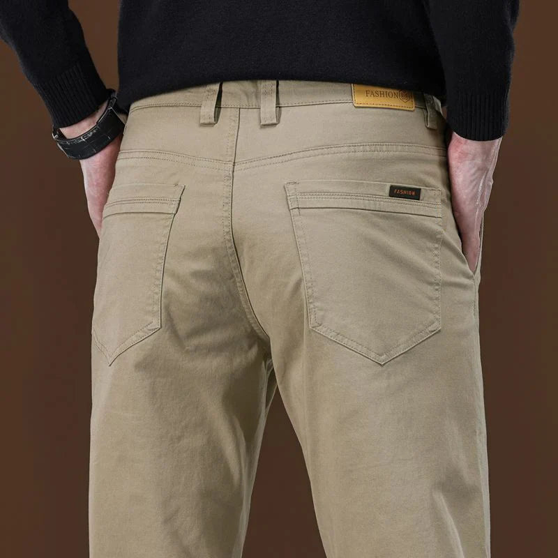 New Pure 97% Cotton Casual Pants for Men Black Khaki Gray Blue Business Slim Straight Elastic Fashion Casual Long Pants Male