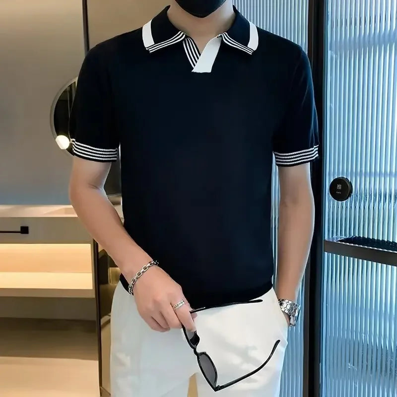 Summer New Men's Polo Shirt Slimming British Style Comfort