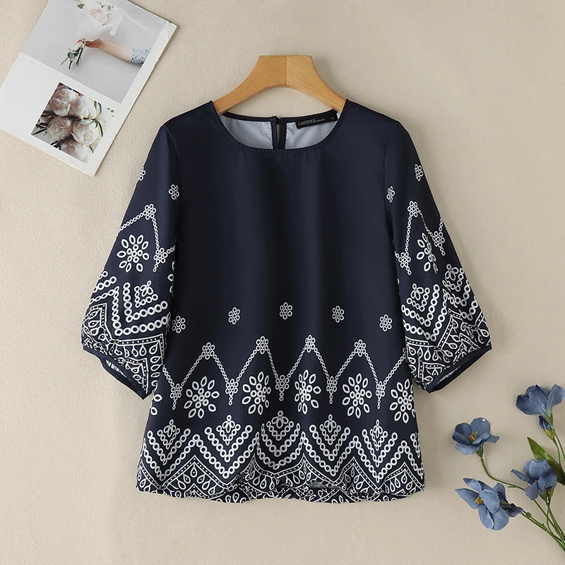 ZANZEA Women's Ditsy Floral Smock Top – Loose Fit Bohemian Vintage 3/4 Sleeve Casual Blouse for Summer 2025