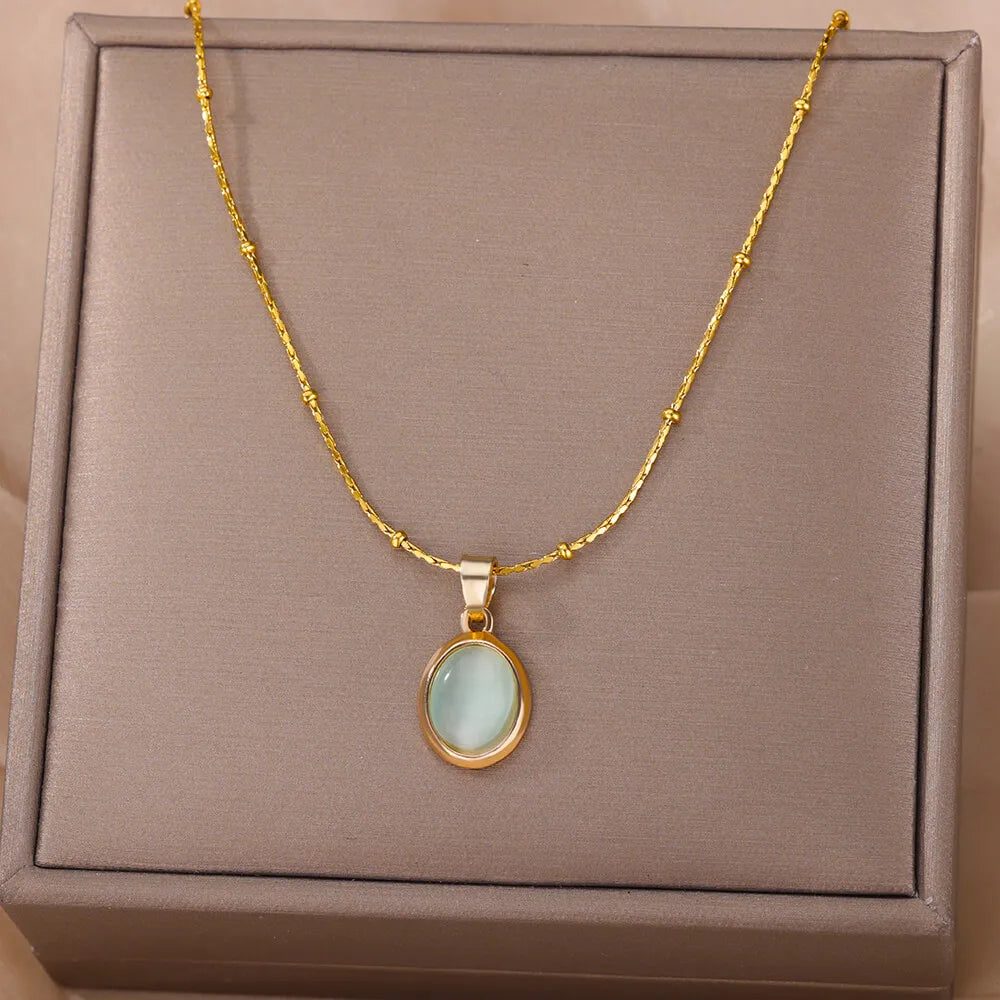 Stunning Elegant Fashion Stone Opal Oval Necklace for Women