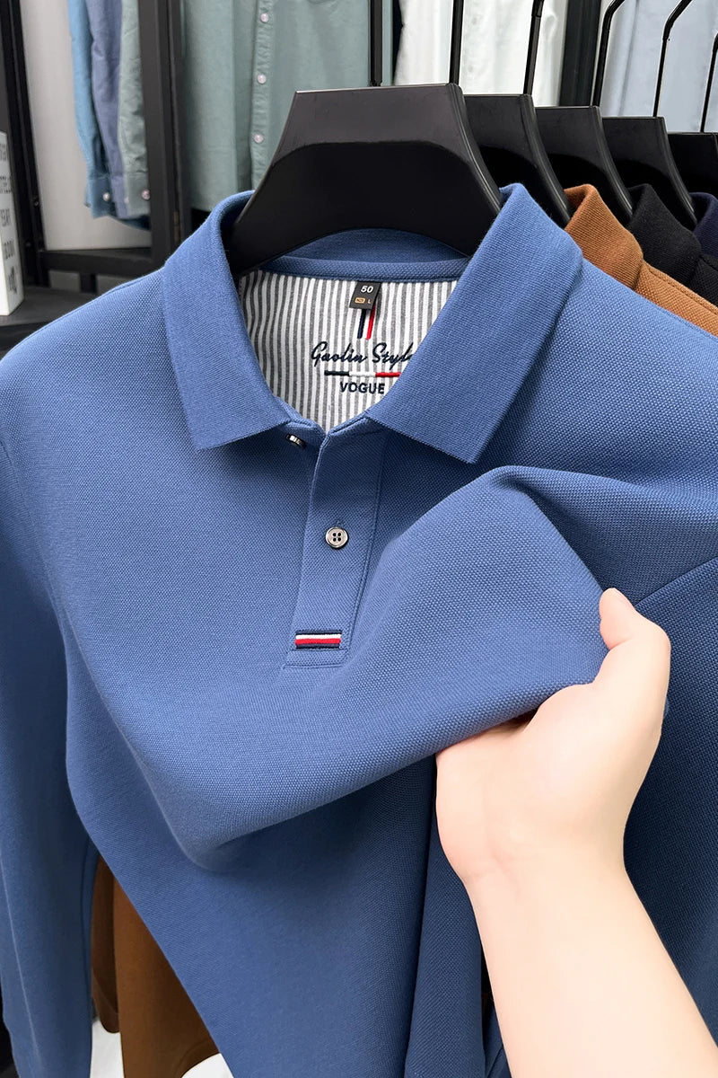 Luxury Embroidered Long Sleeve Polo Shirt for Men