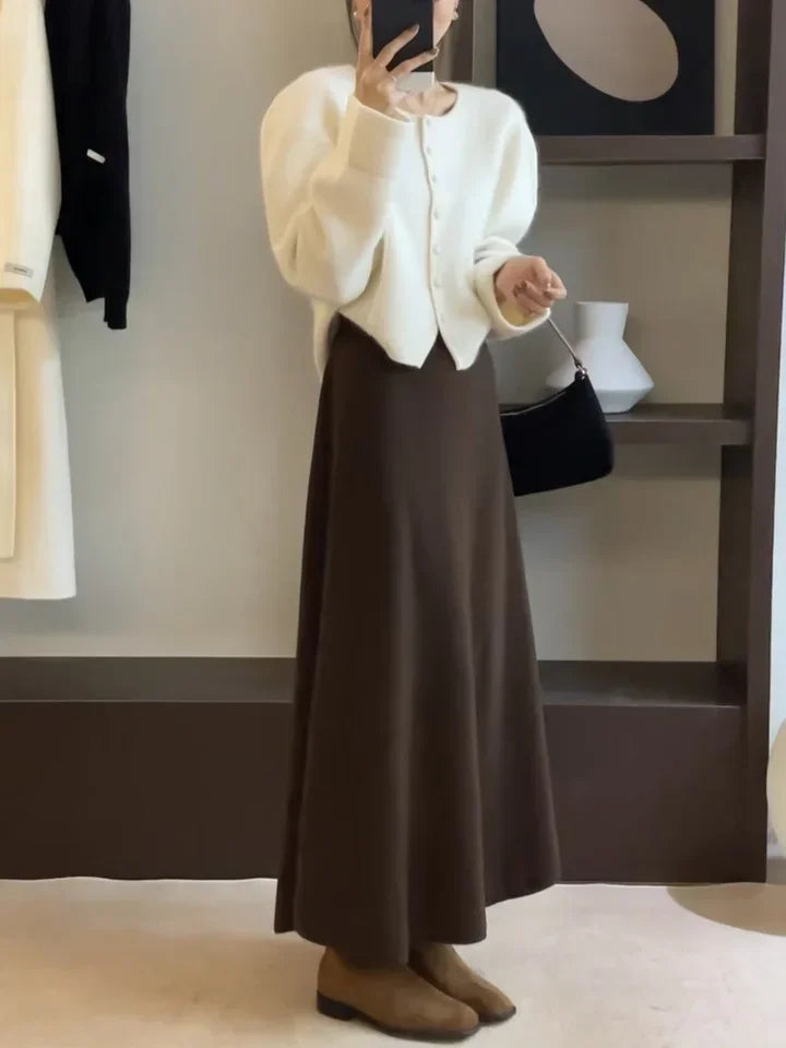 Women's Korean Pure Wool Big Swing Skirt – 2024 High-Quality Long Flowy Skirt