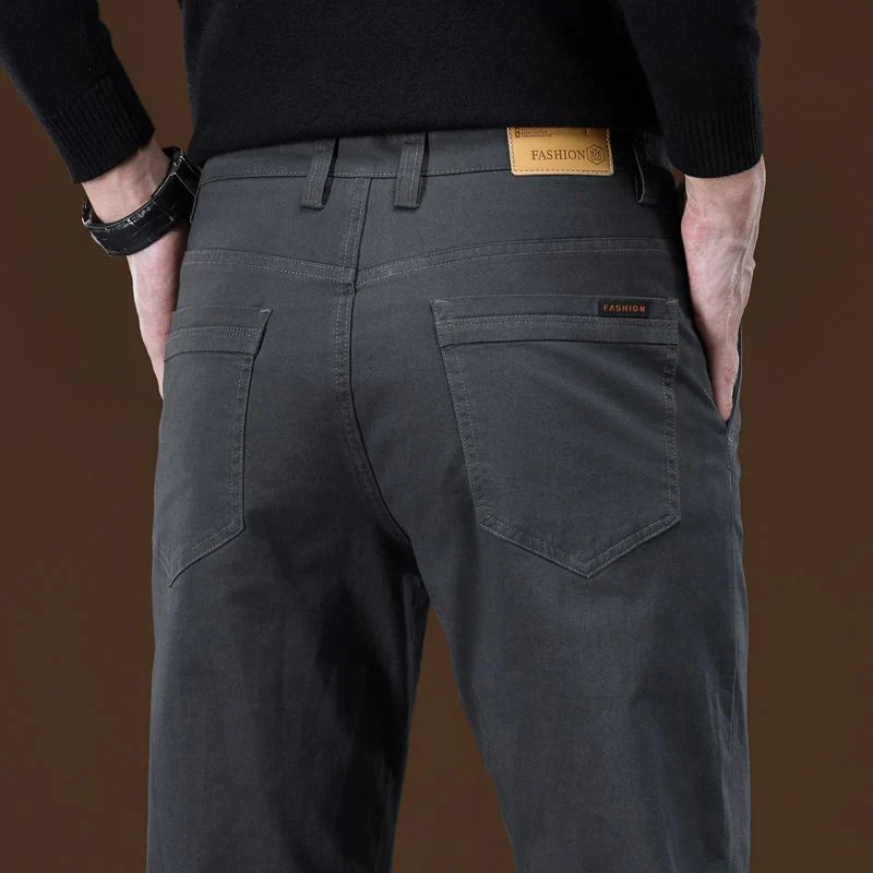 New Pure 97% Cotton Casual Pants for Men Black Khaki Gray Blue Business Slim Straight Elastic Fashion Casual Long Pants Male