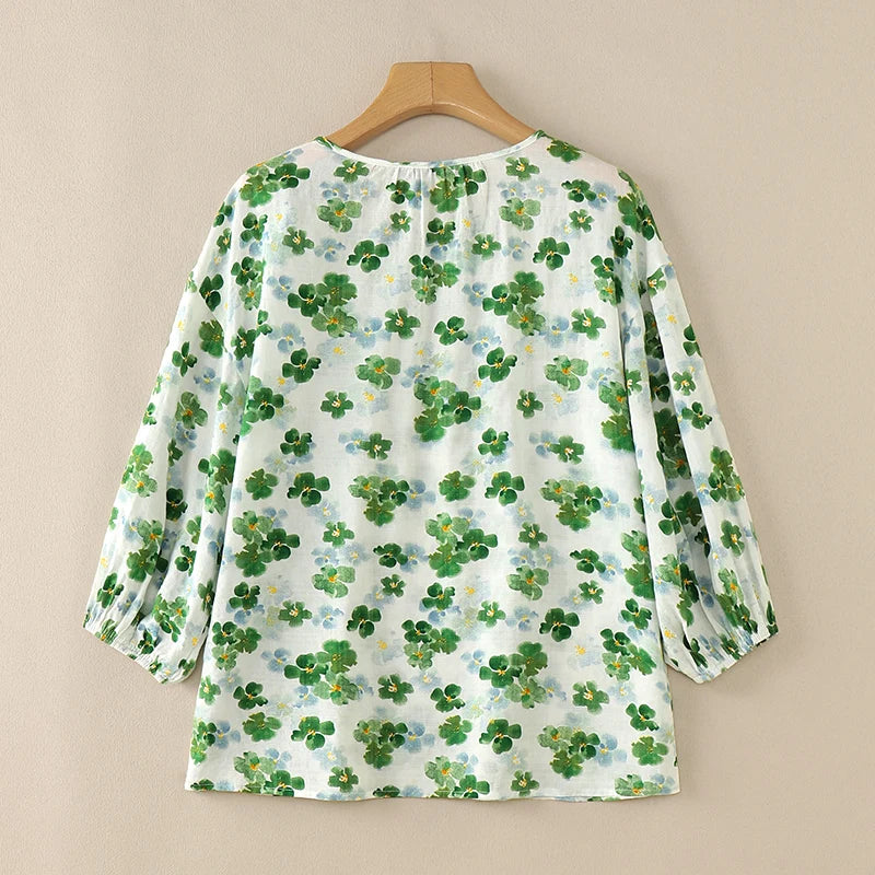 ZANZEA Women Ditsy Floral Blouses 2025 Summer Loose Casual O Neck 3/4 Sleeve Blusas Mujer Bohemian Vintage Elegant Smock Tops