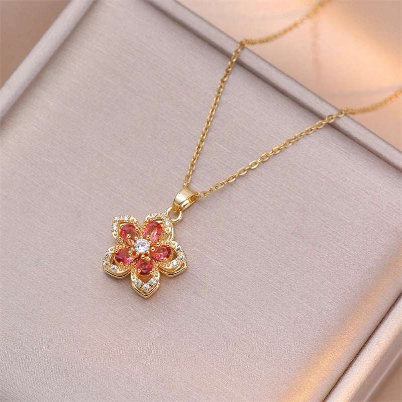 Radiant Shiny Zircon Romantic Flower Necklace for Elegant Occasions