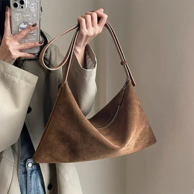 Women's Slouchy Vintage Frosted Suede New Fall/winter Shoulder Underarm Bag Simple Tote Bag Large Capacity Commuter Bag