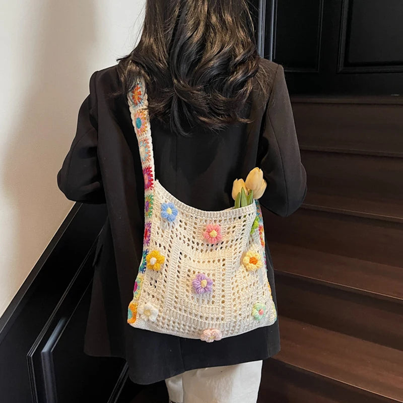 Cute Woven Knit Tote Bag – Stylish Beach & Shopping Shoulder Bag