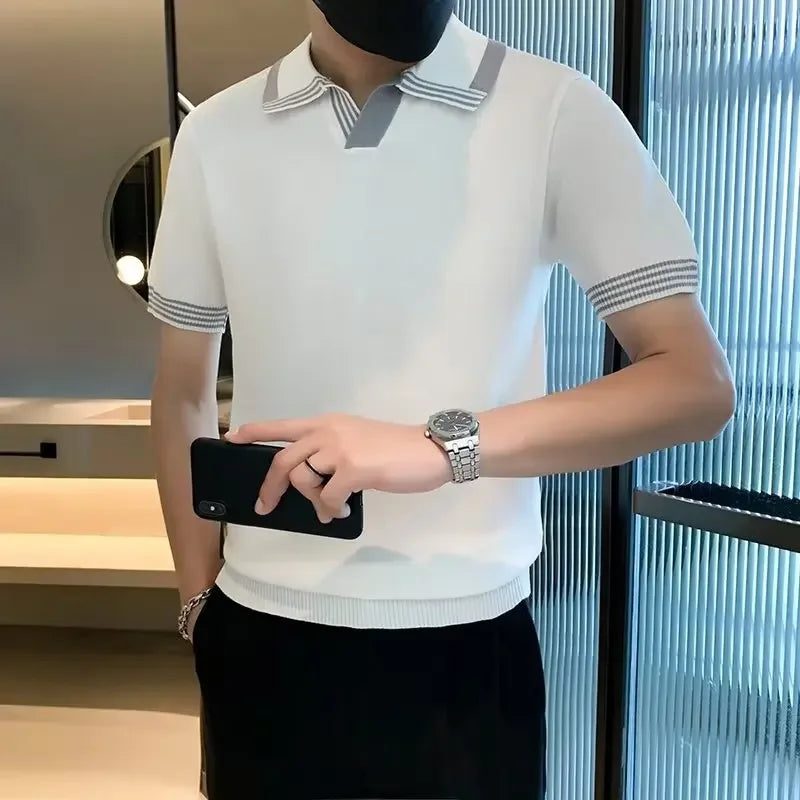 Summer New Men's Polo Shirt Slimming British Style Comfort