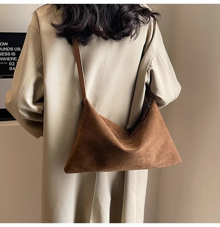 Women's Slouchy Vintage Frosted Suede New Fall/winter Shoulder Underarm Bag Simple Tote Bag Large Capacity Commuter Bag