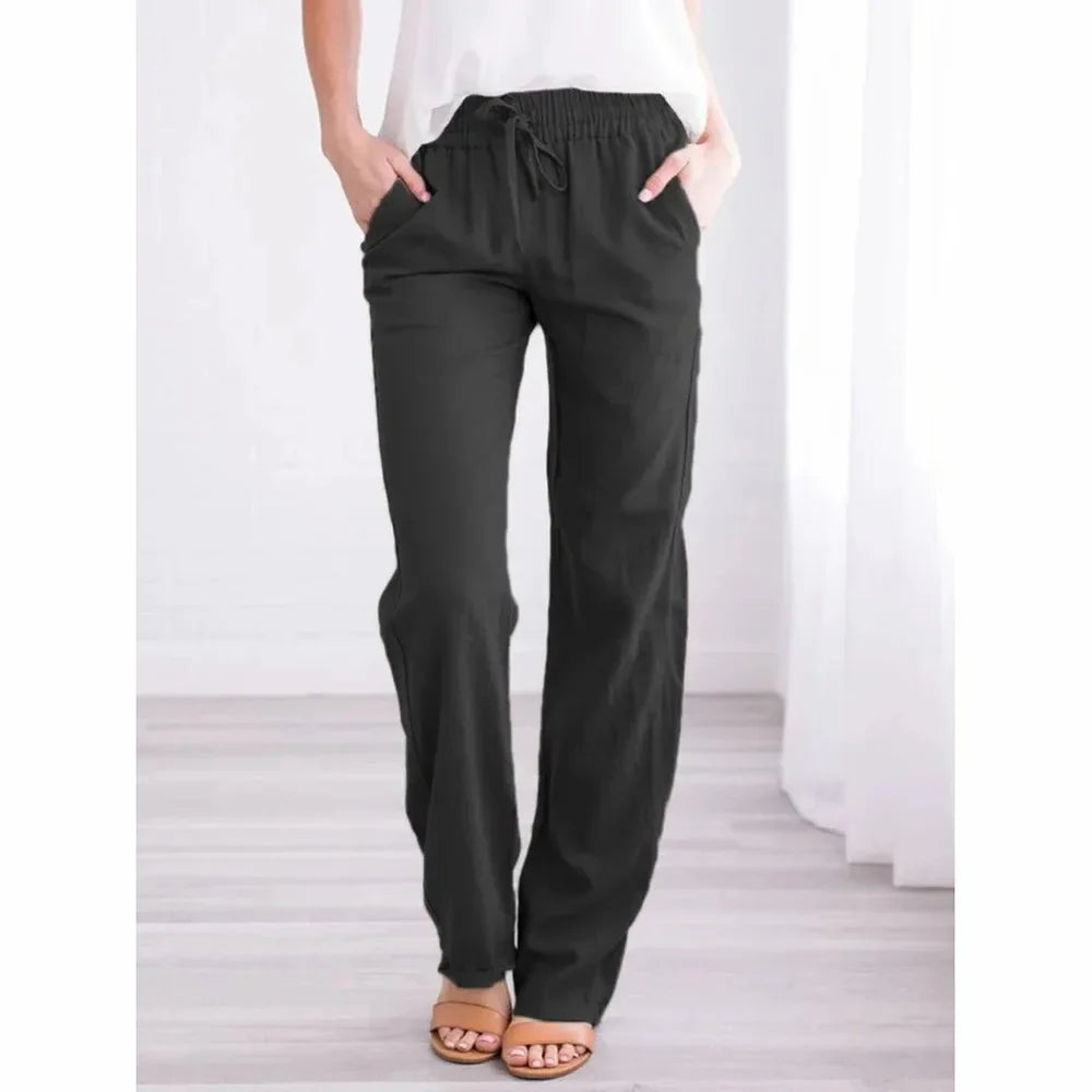 Women's Cotton-Linen Relaxed Fit Drawstring Pants – Breathable, Casual, and Effortlessly Stylish