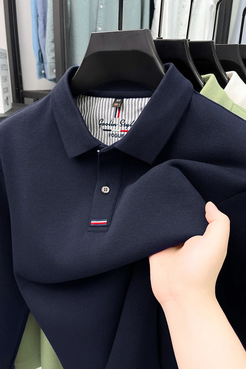 Luxury Embroidered Long Sleeve Polo Shirt for Men