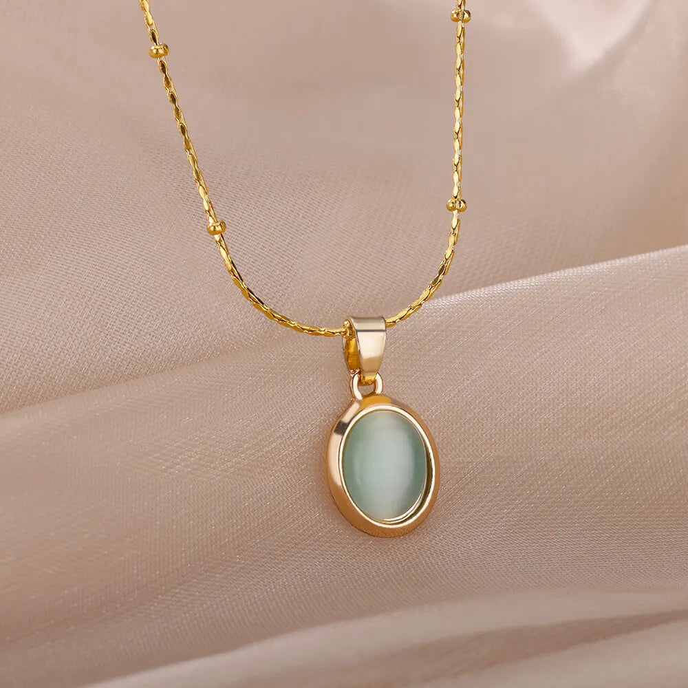 Stunning Elegant Fashion Stone Opal Oval Necklace for Women