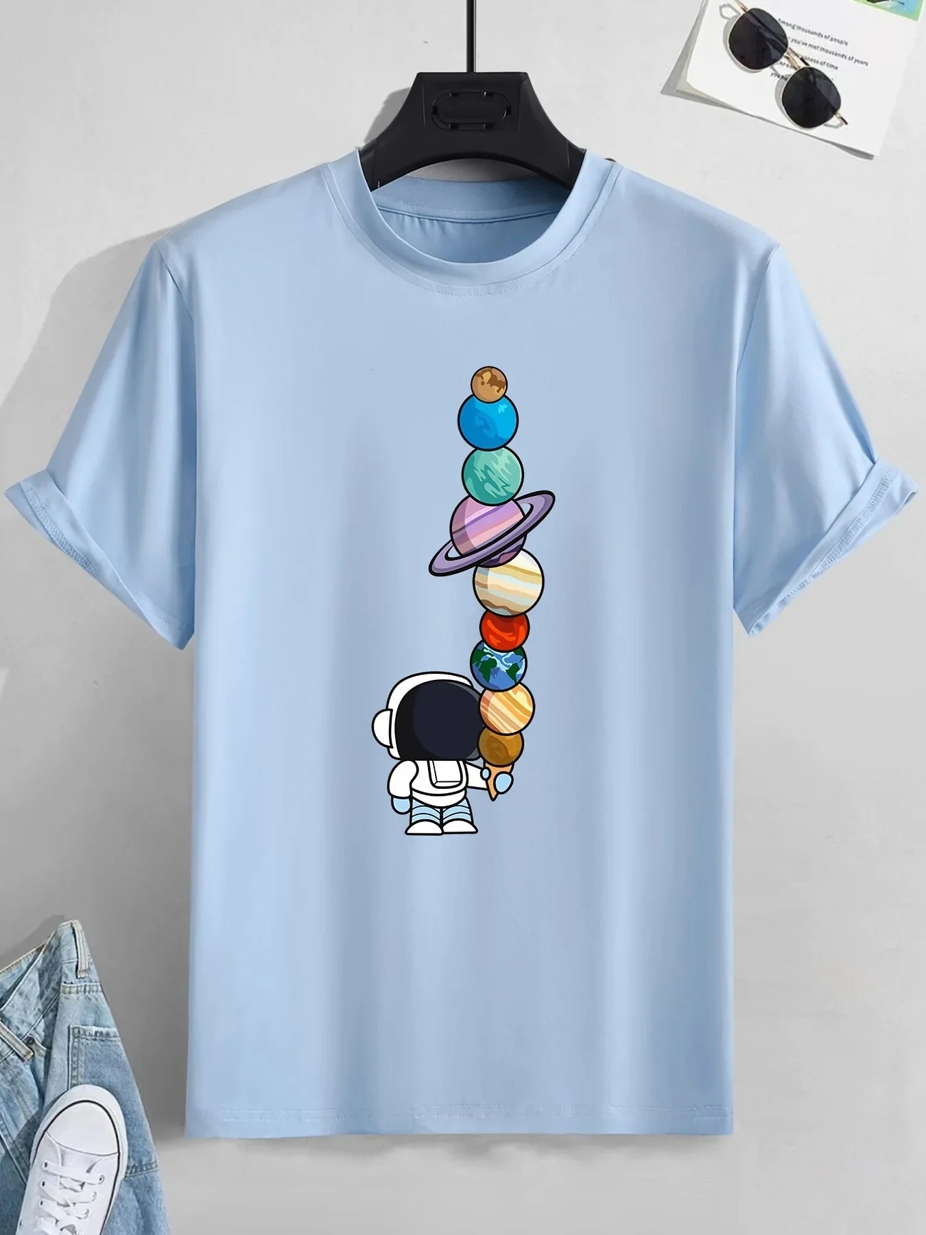 Men's Summer Casual Cotton Astronaut Print T-Shirt