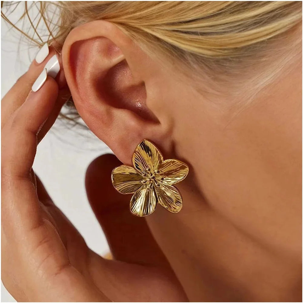 Stunning Trendy 2PC Stainless Steel Flower Earrings for Festivals