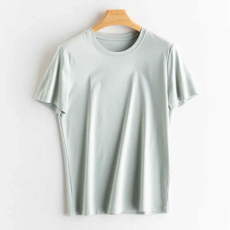 Soft Mulberry Silk Cotton T-Shirt for Women – Loose Fit, Round Neck, Short Sleeve, High-Quality Summer Top