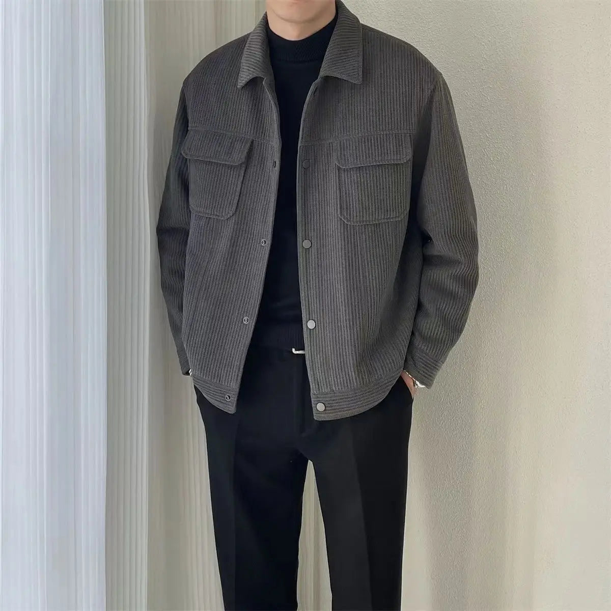 Korean 2024 Men's Casual Patchwork Long Sleeve Jacket