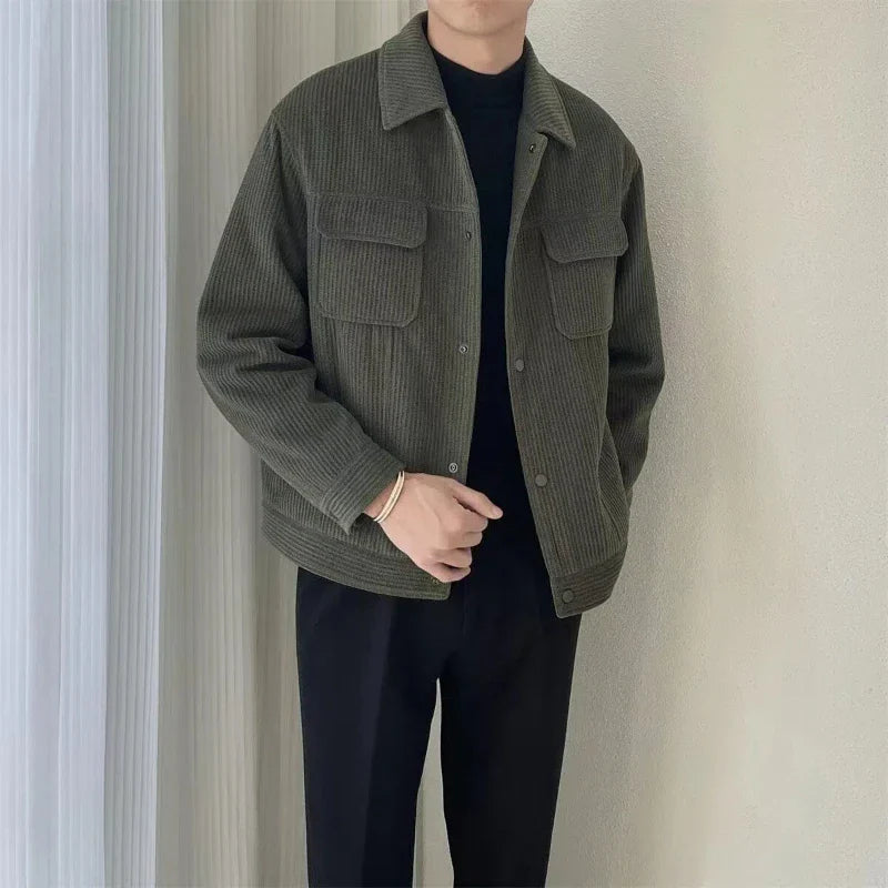 Korean 2024 Men's Casual Patchwork Long Sleeve Jacket