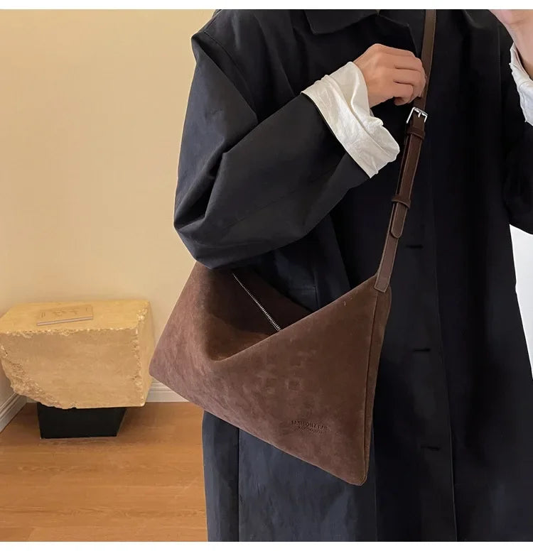 Women's Slouchy Vintage Frosted Suede New Fall/winter Shoulder Underarm Bag Simple Tote Bag Large Capacity Commuter Bag