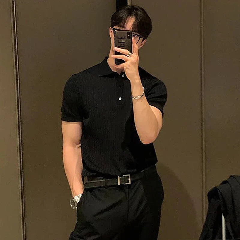 Summer Men's Retro Knit Polo Shirt for Stylish Comfort