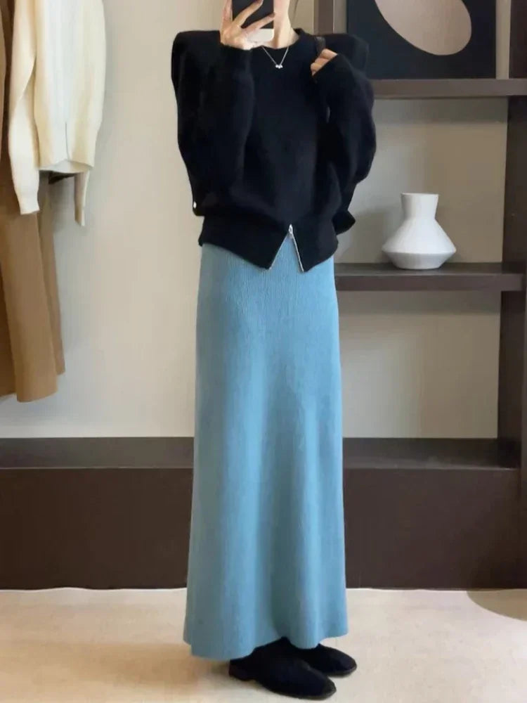 Women's Korean Pure Wool Big Swing Skirt – 2024 High-Quality Long Flowy Skirt