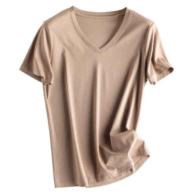 Soft Mulberry Silk Cotton T-Shirt for Women – Loose Fit, Round Neck, Short Sleeve, High-Quality Summer Top