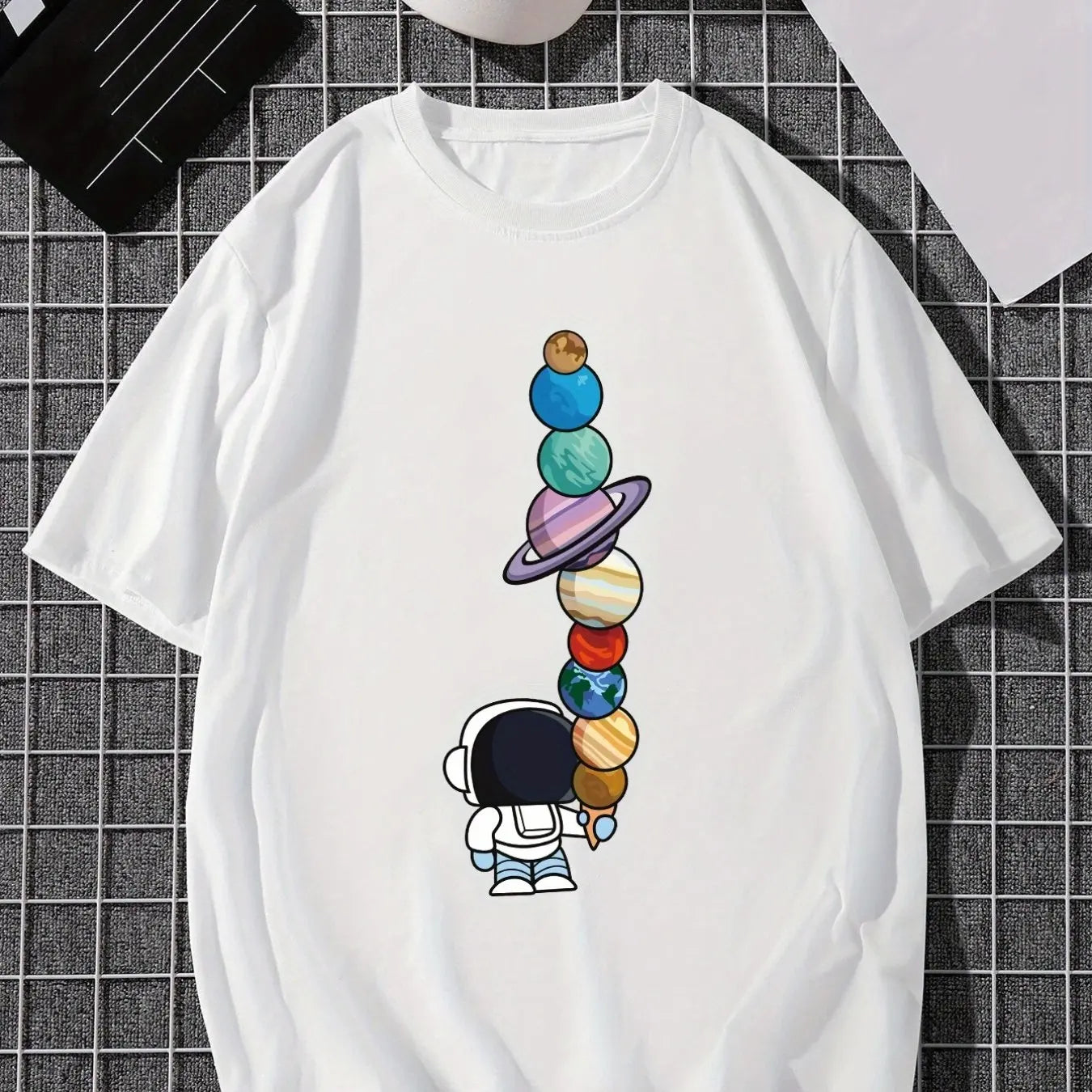 Men's Summer Casual Cotton Astronaut Print T-Shirt