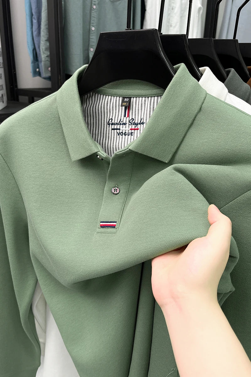 Luxury Embroidered Long Sleeve Polo Shirt for Men